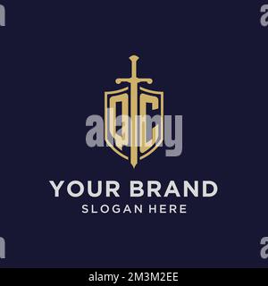 QC initial monogram logos with sword and shield shape design ideas ...