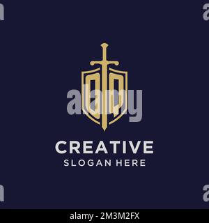 OQ logo initial monogram with shield and sword design ideas Stock Vector