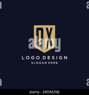 OX monogram initials logo design with shield icon template Stock Vector