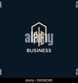 PE initial monogram logo with hexagonal shape style, real estate logo design ideas inspiration vector Stock Vector