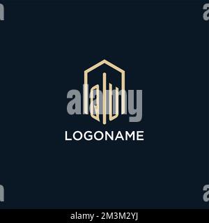 QU initial monogram logo with hexagonal shape style, real estate logo design ideas inspiration vector Stock Vector