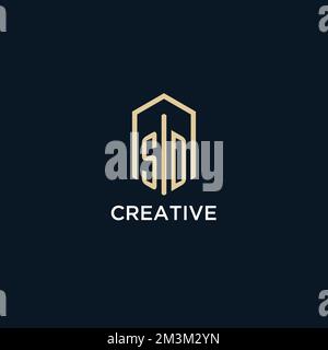 SD initial monogram logo with hexagonal shape style, real estate logo design ideas inspiration vector Stock Vector