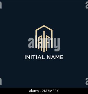 RF initial monogram logo with hexagonal shape style, real estate logo design ideas inspiration vector Stock Vector