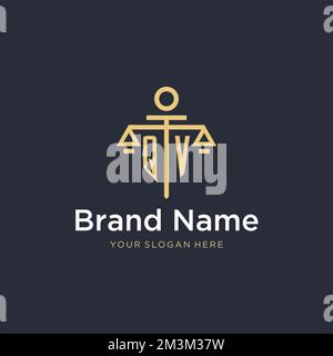 QV initial monogram logo with scale and pillar style design ideas Stock Vector