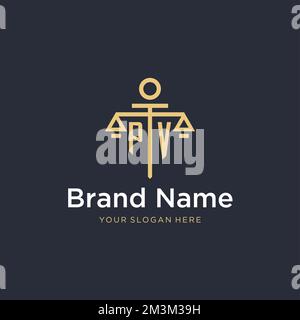 PV initial monogram logo with scale and pillar style design ideas Stock Vector