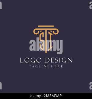 SI monogram initials design for law firm, lawyer, law office with pillar style ideas Stock Vector