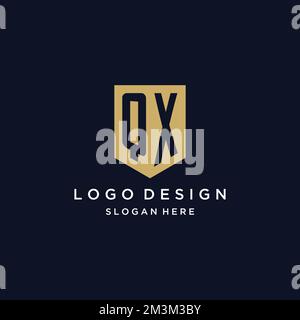 QX monogram initials logo design with shield icon template Stock Vector