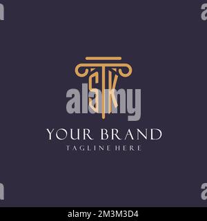 SK monogram initials design for law firm, lawyer, law office with pillar style ideas Stock Vector