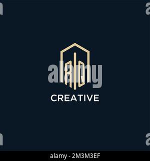 RQ initial monogram logo with hexagonal shape style, real estate logo design ideas inspiration vector Stock Vector