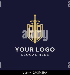 RB logo initial monogram with shield and sword design ideas Stock Vector