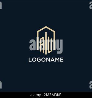 RU initial monogram logo with hexagonal shape style, real estate logo design ideas inspiration vector Stock Vector