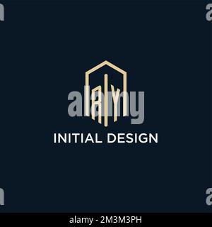 RY initial monogram logo with hexagonal shape style, real estate logo design ideas inspiration vector Stock Vector