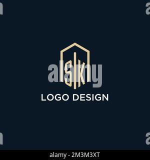 SK initial monogram logo with hexagonal shape style, real estate logo design ideas inspiration vector Stock Vector