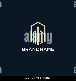 RI initial monogram logo with hexagonal shape style, real estate logo design ideas inspiration vector Stock Vector