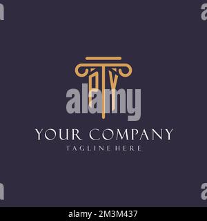 PY monogram initials design for law firm, lawyer, law office with pillar style ideas Stock Vector