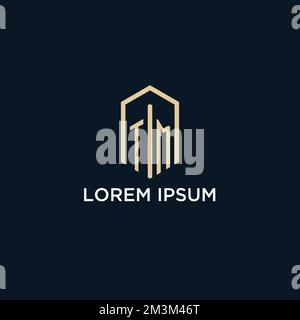 TM initial monogram logo with hexagonal shape style, real estate logo design ideas inspiration vector Stock Vector