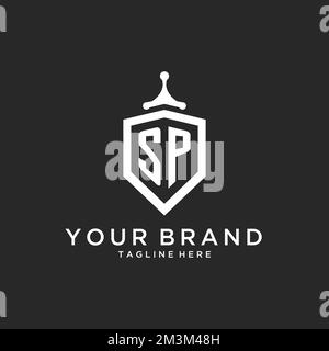 SP monogram logo initial with shield guard shape design ideas Stock Vector