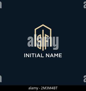 SF initial monogram logo with hexagonal shape style, real estate logo design ideas inspiration vector Stock Vector