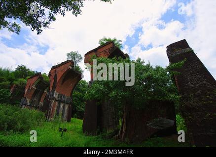 The appearance of the bridge pier is made of red bricks, is ancient and elegant. The ruins of Longteng Bridge one of the famous visitor attractions on Stock Photo