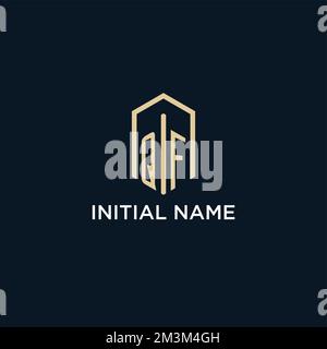 QF initial monogram logo with hexagonal shape style, real estate logo design ideas inspiration vector Stock Vector
