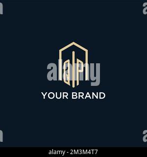 QP initial monogram logo with hexagonal shape style, real estate logo design ideas inspiration vector Stock Vector