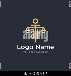 SH initial monogram logo with scale and pillar style design ideas Stock Vector