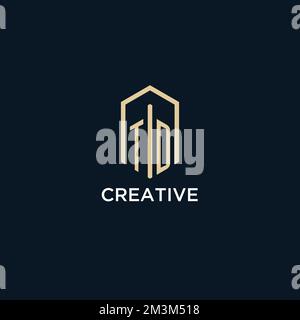TD initial monogram logo with hexagonal shape style, real estate logo design ideas inspiration vector Stock Vector