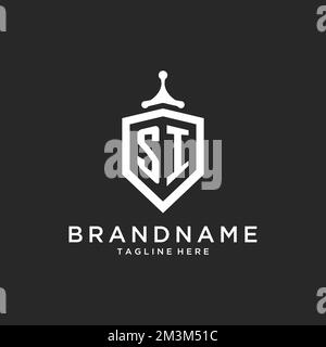 SI monogram logo initial with shield guard shape design ideas Stock Vector