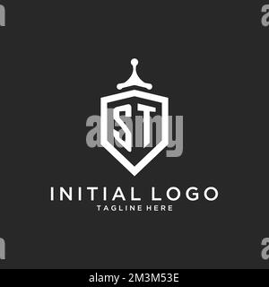 ST monogram logo initial with shield guard shape design ideas Stock Vector