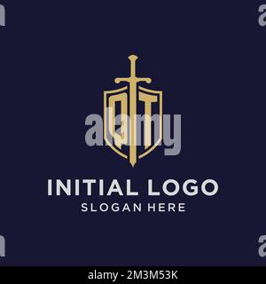 QT initial monogram logos with sword and shield shape design ideas ...