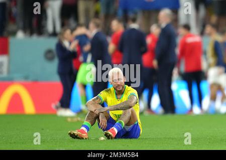 File photo dated 09-12-2022 of Brazil's Neymar reacts to defeat in a penalty shoot-out. Croatia stunned Brazil to progress to the World Cup semi-finals on penalties after their last-eight clash ended 1-1 at the end of extra time. Issue date: Friday December 16, 2022. Stock Photo
