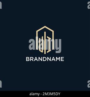 UI initial monogram logo with hexagonal shape style, real estate logo design ideas inspiration vector Stock Vector