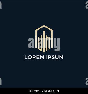 UM initial monogram logo with hexagonal shape style, real estate logo design ideas inspiration vector Stock Vector