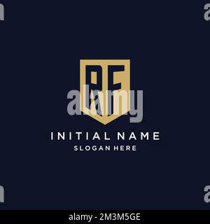 RF monogram initials logo design with shield icon template Stock Vector