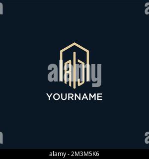 RJ initial monogram logo with hexagonal shape style, real estate logo design ideas inspiration vector Stock Vector