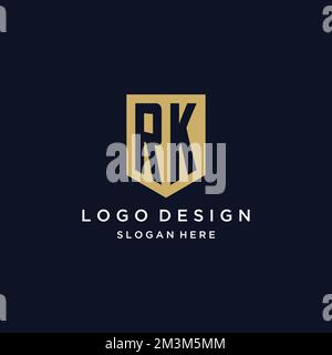 RK monogram initials logo design with shield icon template Stock Vector