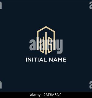 US initial monogram logo with hexagonal shape style, real estate logo design ideas inspiration vector Stock Vector