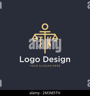 TK initial monogram logo with scale and pillar style design ideas Stock Vector