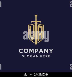 VA initial monogram logos with sword and shield shape design ideas ...