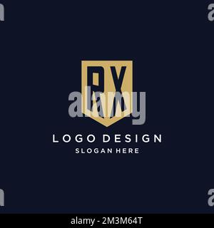 RX monogram initials logo design with shield icon template Stock Vector
