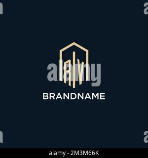RV initial monogram logo with hexagonal shape style, real estate logo design ideas inspiration vector Stock Vector