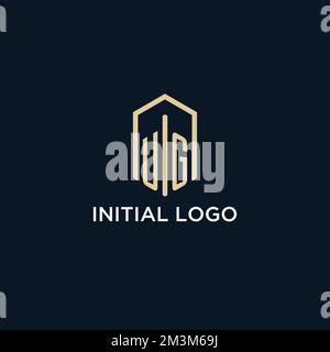 UG initial monogram logo with hexagonal shape style, real estate logo design ideas inspiration vector Stock Vector