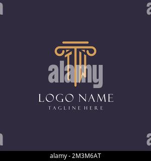 TW monogram initials design for law firm, lawyer, law office with pillar style ideas Stock Vector