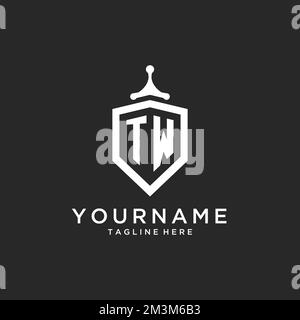 TW monogram logo initial with shield guard shape design ideas Stock Vector