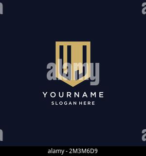 UJ monogram initials logo design with shield icon template Stock Vector
