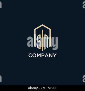SN initial monogram logo with hexagonal shape style, real estate logo design ideas inspiration vector Stock Vector