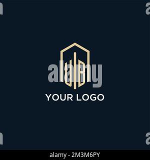UB initial monogram logo with hexagonal shape style, real estate logo design ideas inspiration vector Stock Vector