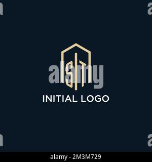 ST initial monogram logo with hexagonal shape style, real estate logo design ideas inspiration vector Stock Vector