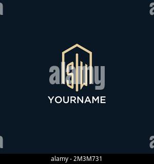 SW initial monogram logo with hexagonal shape style, real estate logo design ideas inspiration vector Stock Vector