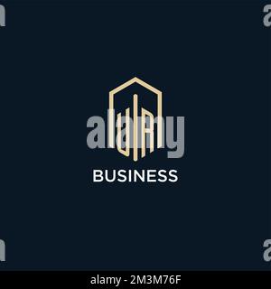 UR initial monogram logo with hexagonal shape style, real estate logo design ideas inspiration vector Stock Vector